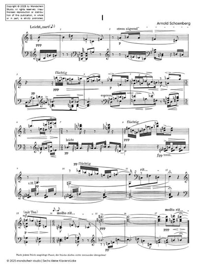 Schoenberg - Sechs kleine Klavierstücke, Op. 19 (Six Little Piano Pieces) (PDF Sheet Music / Digital Download)