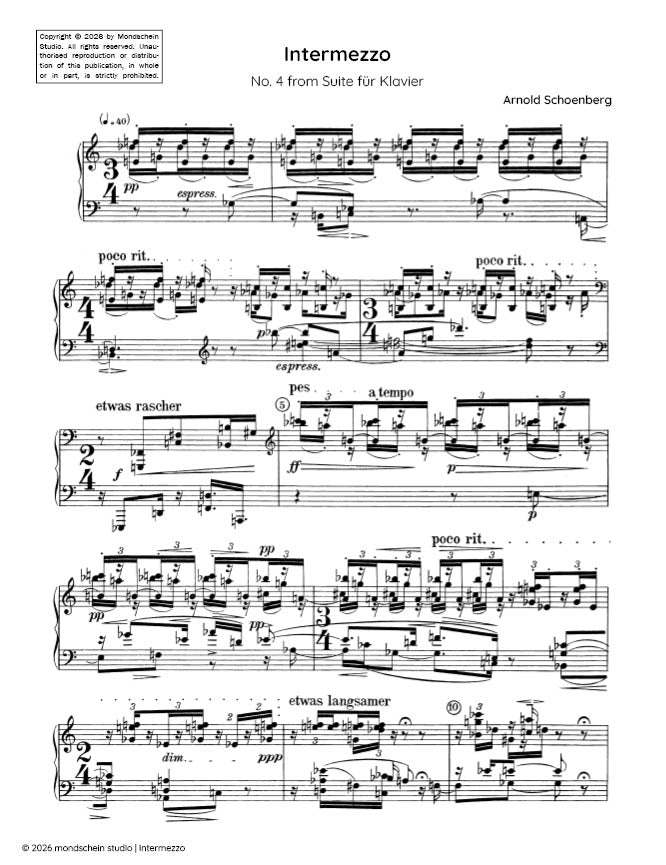 Schoenberg - Intermezzo, No. 4 from Suite für Klavier, Op. 25 (Suite for piano) (PDF Sheet Music / Digital Download)