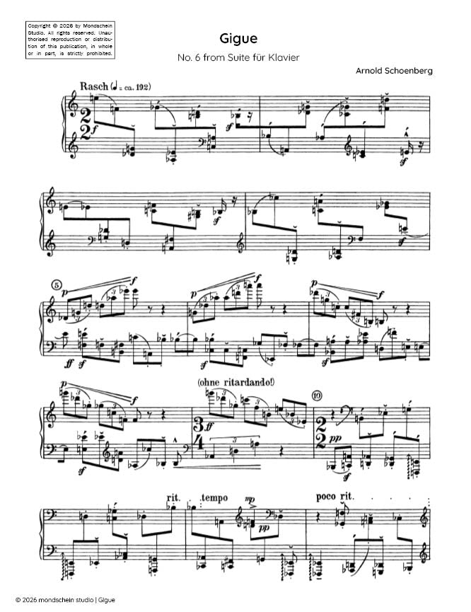 Schoenberg - Gigue, No. 6 from Suite für Klavier, Op. 25 (Suite for piano) (PDF Sheet Music / Digital Download)