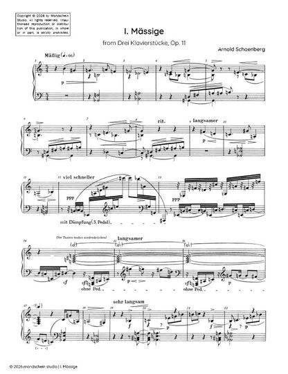 Schoenberg - I. Mässige from Drei Klavierstücke, Op. 11 (Suite for piano) (PDF Sheet Music / Digital Download)