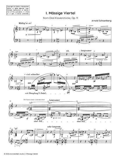 Schoenberg - I. Mässige Viertel from Drei Klavierstücke, Op. 11 (PDF Sheet Music / Digital Download)