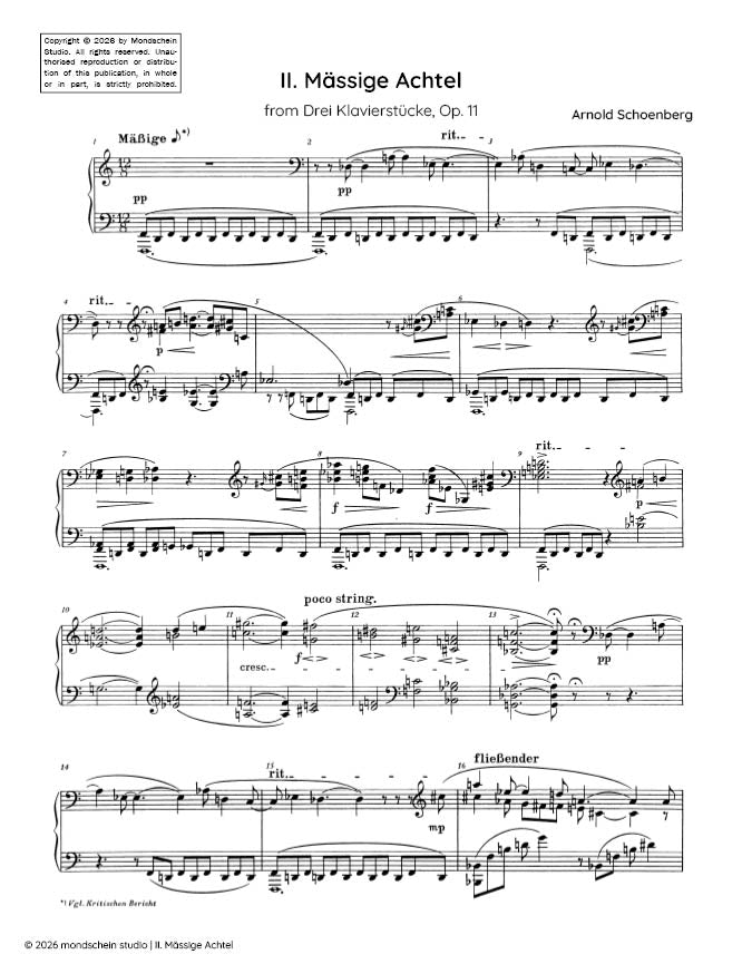 Schoenberg - II. Mässige Achtel from Drei Klavierstücke, Op. 11 (PDF Sheet Music / Digital Download)