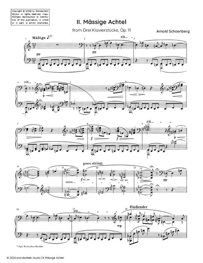 Schoenberg - II. Mässige Achtel from Drei Klavierstücke, Op. 11 (PDF Sheet Music / Digital Download)