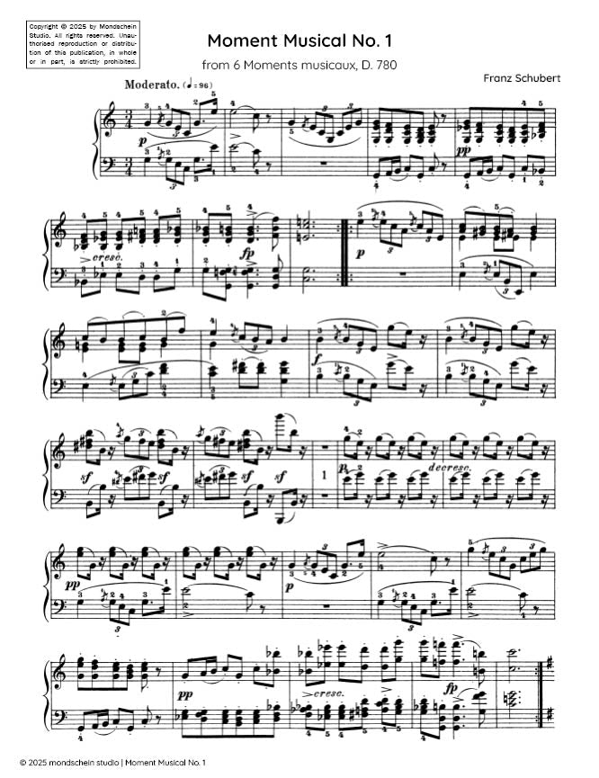 Schubert - Moment Musical No. 1 from 6 Moments Musicaux, D. 780 (PDF Sheet Music / Digital Download)