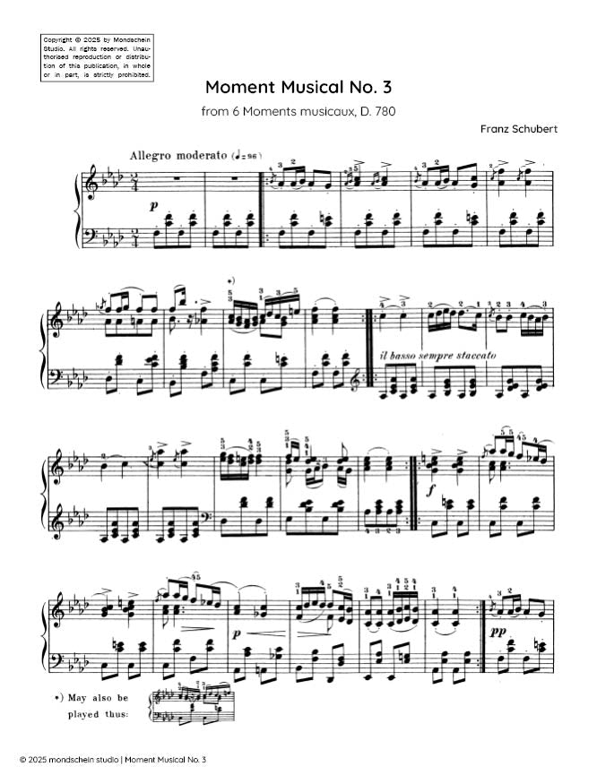 Schubert - Moment Musical No. 3 from 6 Moments Musicaux, D. 780 (PDF Sheet Music / Digital Download)