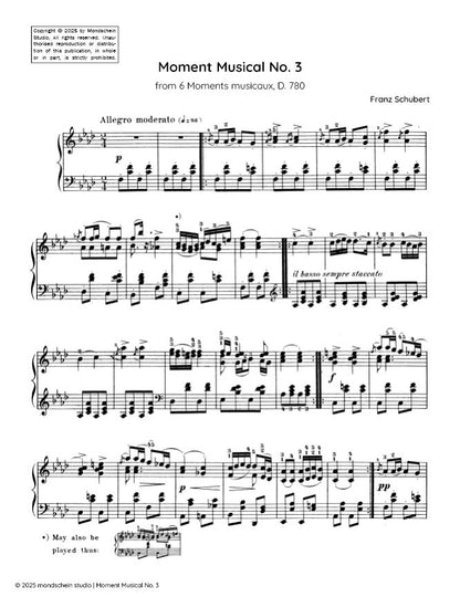 Schubert - Moment Musical No. 3 from 6 Moments Musicaux, D. 780 (PDF Sheet Music / Digital Download)