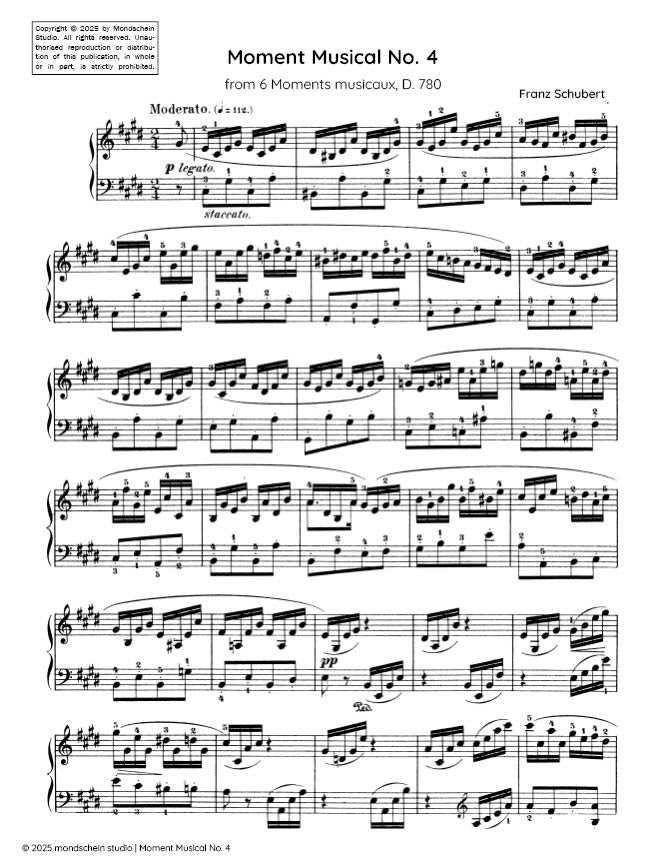 Schubert - Moment Musical No. 4 from 6 Moments Musicaux, D. 780 (PDF Sheet Music / Digital Download)