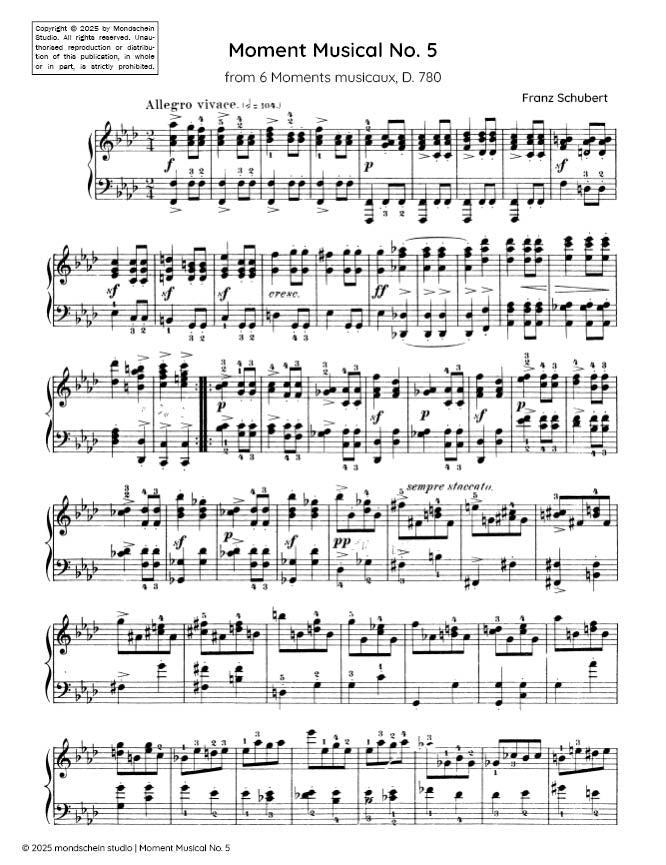 Schubert - Moment Musical No. 5 from 6 Moments Musicaux, D. 780 (PDF Sheet Music / Digital Download)