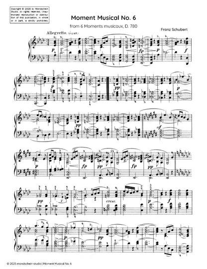 Schubert - Moment Musical No. 6 from 6 Moments Musicaux, D. 780 (PDF Sheet Music / Digital Download)