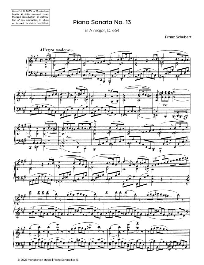 Schubert - Piano Sonata in A major, D. 664 (PDF Sheet Music / Digital Download)