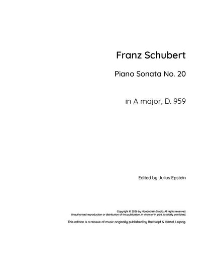 Schubert - Piano Sonata No. 20 in A major, D. 959 (PDF Sheet Music / Digital Download)