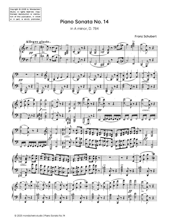 Schubert - Piano Sonata in A minor, D. 784 (PDF Sheet Music / Digital Download)