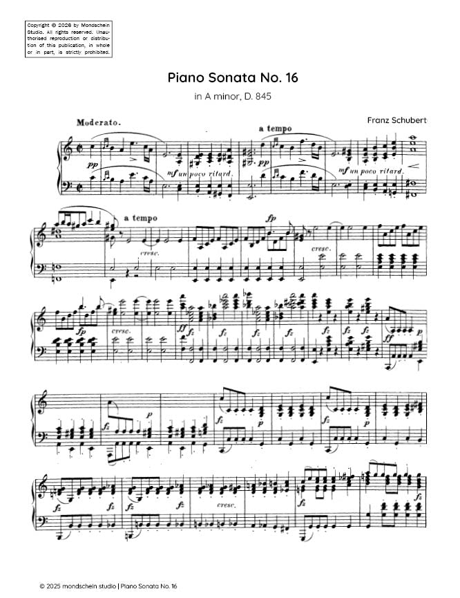 Schubert - Piano Sonata No. 16 in A minor, D. 845 (PDF Sheet Music / Digital Download)