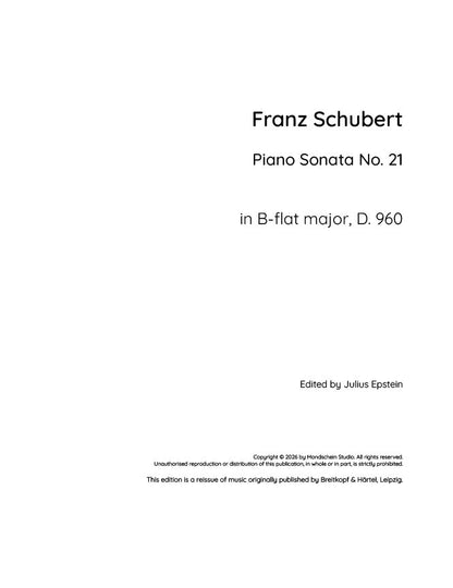 Schubert - Piano Sonata No. 21 in B-flat major, D. 960 (PDF Sheet Music / Digital Download)