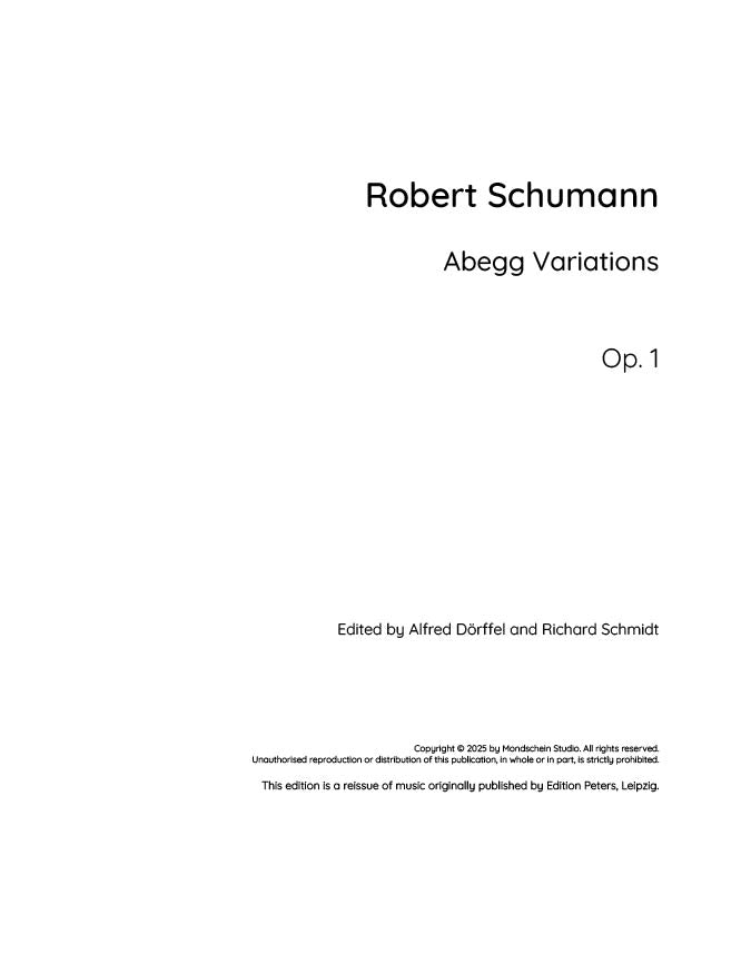 Schumann - Abegg Variations, Op. 1 (PDF Sheet Music / Digital Download)