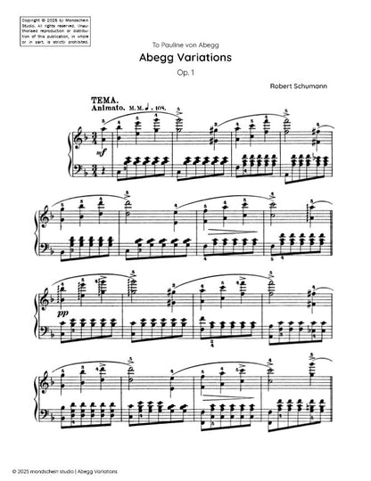 Schumann - Abegg Variations, Op. 1 (PDF Sheet Music / Digital Download)