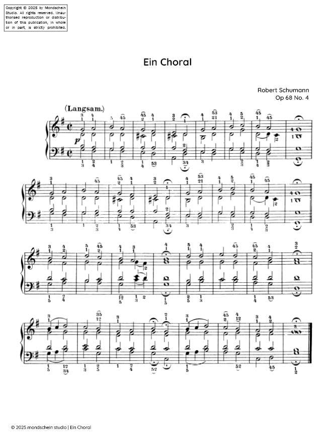 Schumann - Ein Choral No. 4 from Album für die Jugend, Op. 68 (PDF Sheet Music / Digital Download)