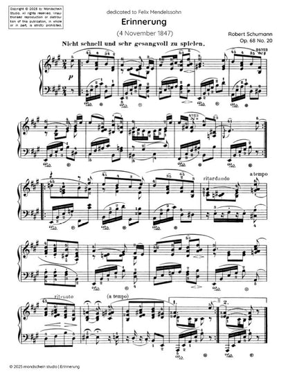Schumann - Erinnerung (4 November 1847) No. 28 from Album für die Jugend, Op. 68 (PDF Sheet Music / Digital Download)