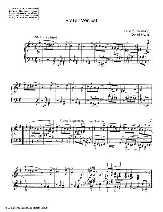 Schumann - Erster Verlust (First loss) No. 16 from Album für die Jugend, Op. 68 (PDF Sheet Music / Digital Download)