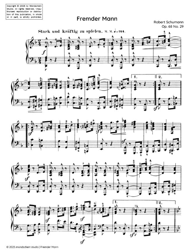 Schumann - Fremder Mann No. 29 from Album für die Jugend, Op. 68 (PDF Sheet Music / Digital Download)