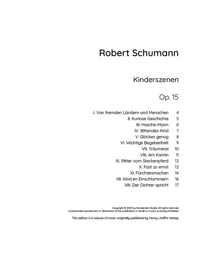 Schumann - Kinderszenen (Scenes from Childhood), Op. 15 (PDF Sheet Music / Digital Download)