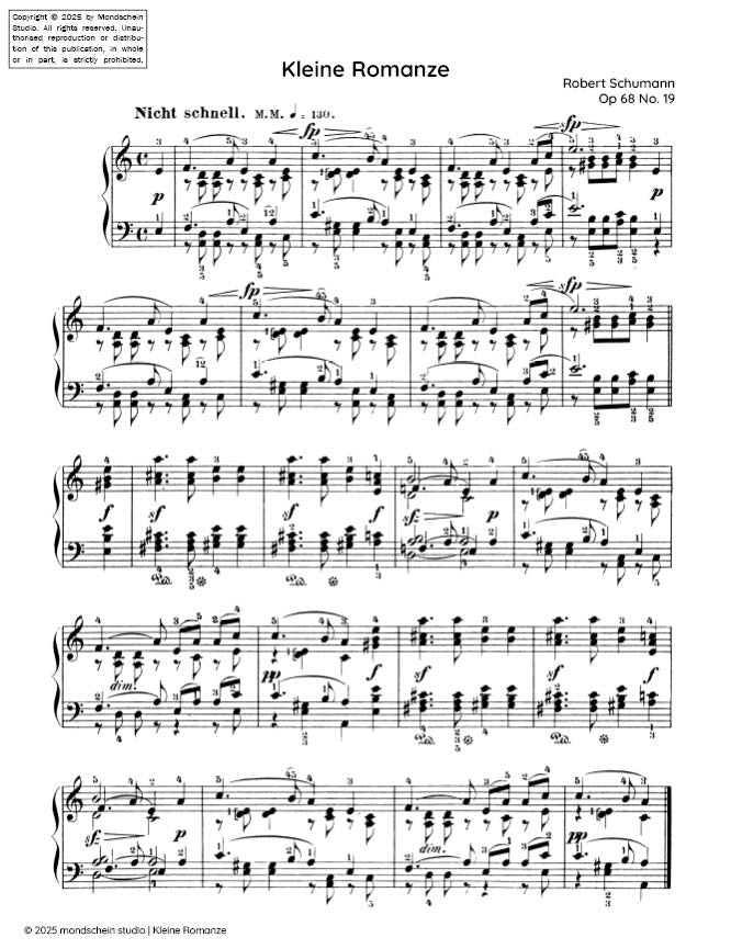 Schumann - Kleine Romanze (Little romance) No. 19 from Album für die Jugend, Op. 68 (PDF Sheet Music / Digital Download)