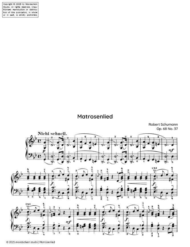 Schumann - Matrosenlied No. 37 from Album für die Jugend, Op. 68 (PDF Sheet Music / Digital Download)