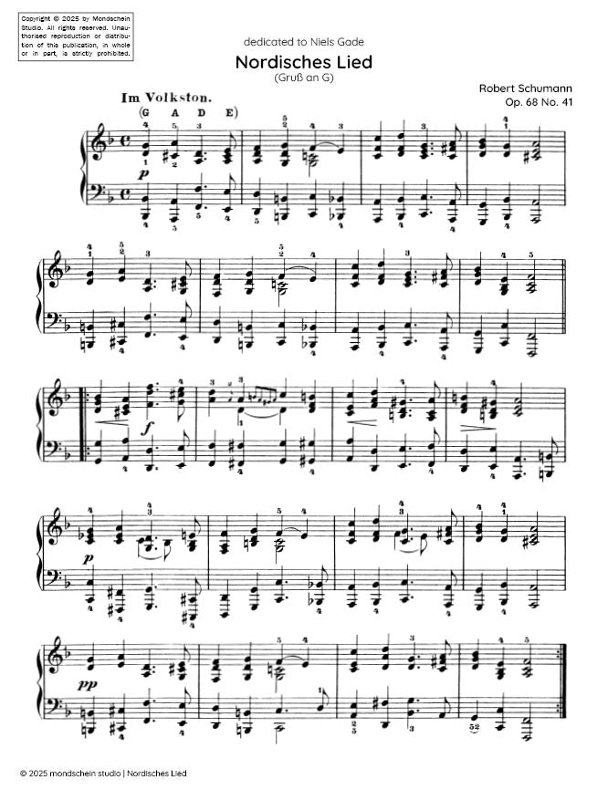 Schumann - Nordisches Lied (Gruß an G) No. 41 from Album für die Jugend, Op. 68 (PDF Sheet Music / Digital Download)