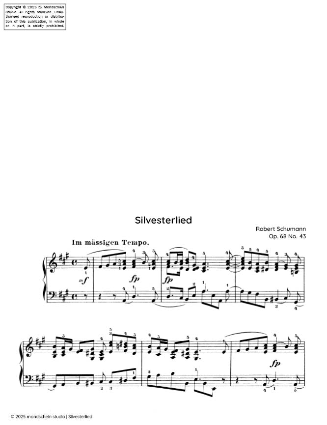 Schumann - Silvesterlied No. 43 from Album für die Jugend, Op. 68 (PDF Sheet Music / Digital Download)