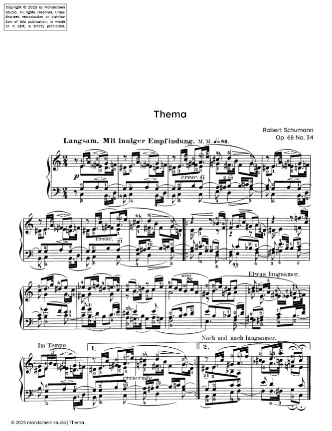 Schumann - Thema (Theme) No. 34 from Album für die Jugend, Op. 68 (PDF Sheet Music / Digital Download)