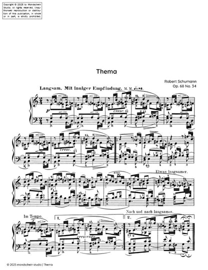 Schumann - Thema (Theme) No. 34 from Album für die Jugend, Op. 68 (PDF Sheet Music / Digital Download)