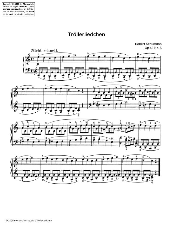 Schumann - Trällerliedchen (Lilting song or Humming song) No. 3 from Album für die Jugend, Op. 68 (PDF Sheet Music / Digital Download)