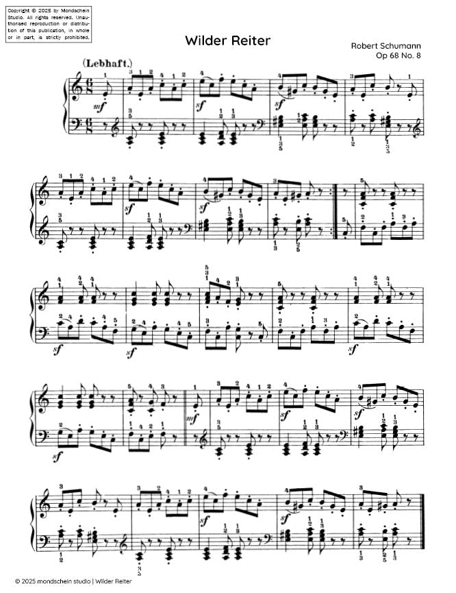 Schumann - Wilder Reiter (The Wild Horseman) No 8 from Album für die Jugend, Op. 68 (PDF Sheet Music / Digital Download)