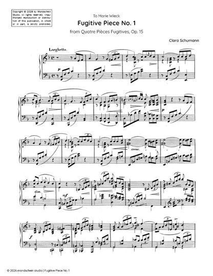 Schumann, C - Fugitive Piece No. 1 from Quatre Pièces Fugitives, Op. 15 (PDF Sheet Music / Digital Download)