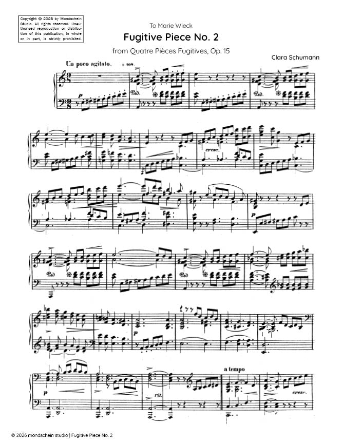 Schumann, C - Fugitive Piece No. 2 from Quatre Pièces Fugitives, Op. 15 (PDF Sheet Music / Digital Download)