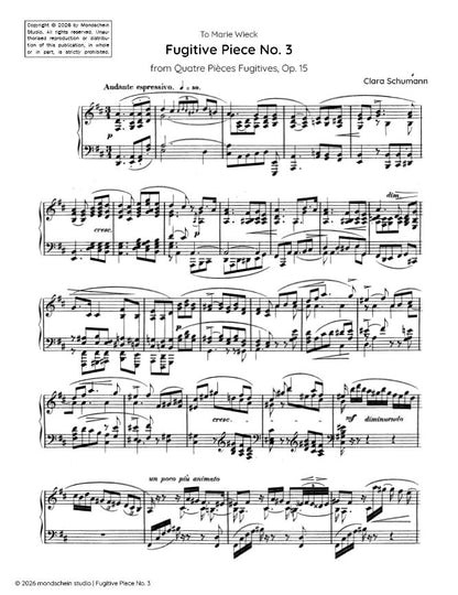 Schumann, C - Fugitive Piece No. 3 from Quatre Pièces Fugitives, Op. 15 (PDF Sheet Music / Digital Download)