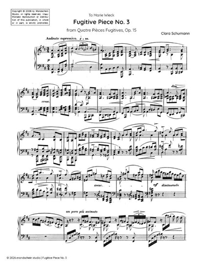Schumann, C - Fugitive Piece No. 3 from Quatre Pièces Fugitives, Op. 15 (PDF Sheet Music / Digital Download)