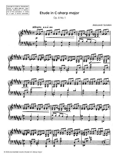 斯克里亚宾 - 升C大调练习曲，作品8号之1 (PDF乐谱 / 数字下载)