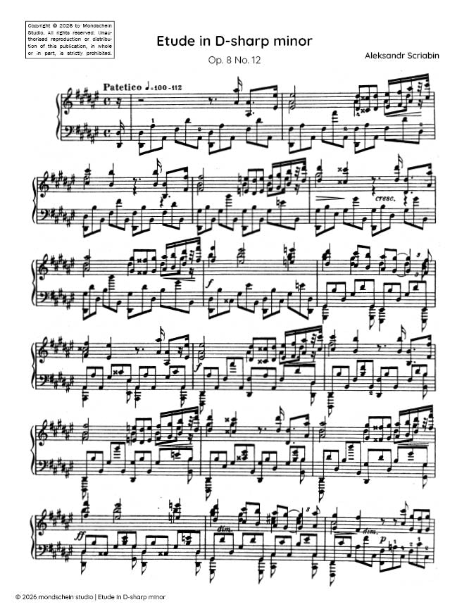 斯克里亚宾 - 升D小调练习曲，作品8第12首 (PDF乐谱 / 数字下载)