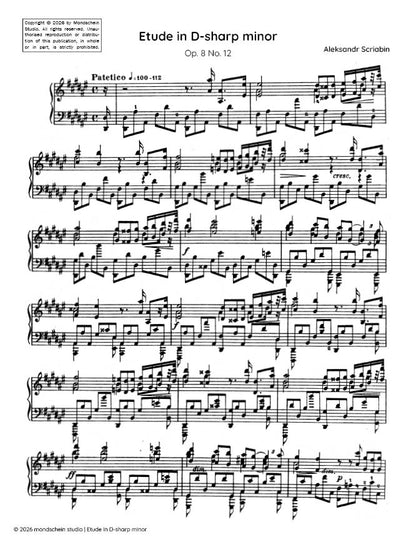 斯克里亚宾 - 升D小调练习曲，作品8第12首 (PDF乐谱 / 数字下载)