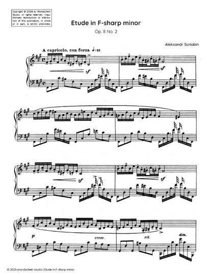 斯克里亚宾 - 升f小调练习曲，作品8号第2首 (PDF乐谱/数字下载)