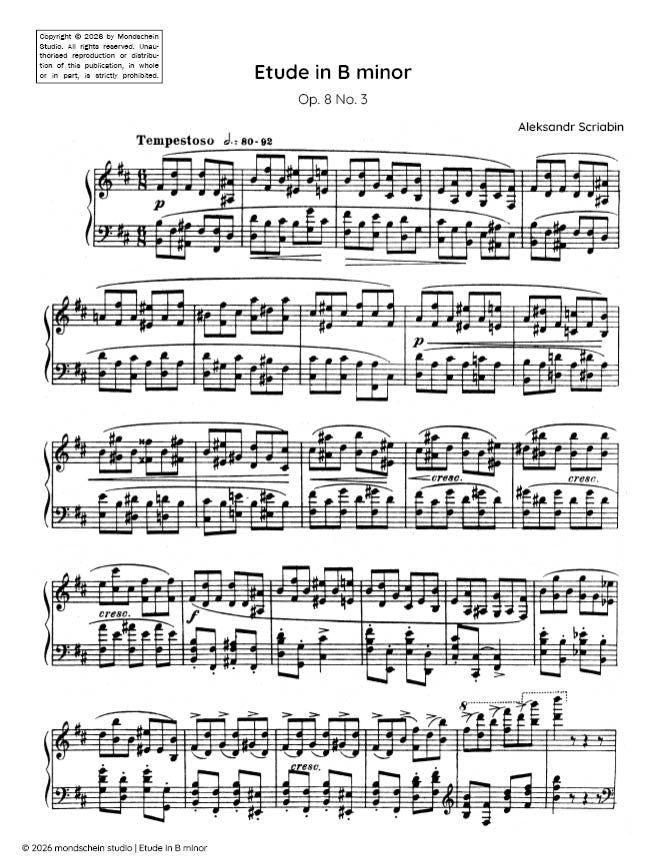斯克里亚宾 - b小调练习曲，作品8号之3 (PDF乐谱/数字下载)