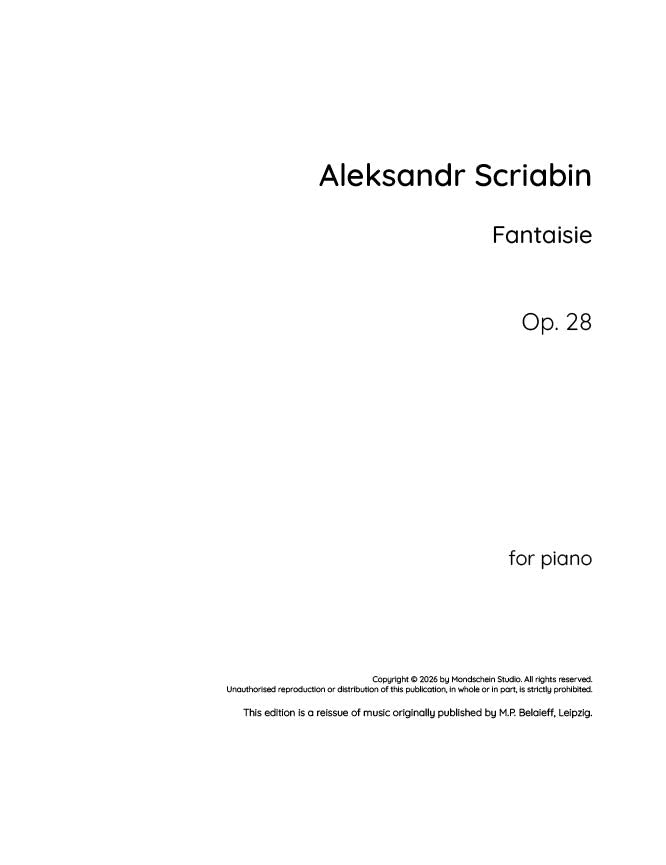 Scriabin - Fantaisie, Op. 28 (PDF Sheet Music / Digital Download)