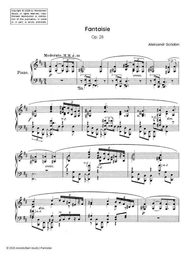 Scriabin - Fantaisie, Op. 28 (PDF Sheet Music / Digital Download)