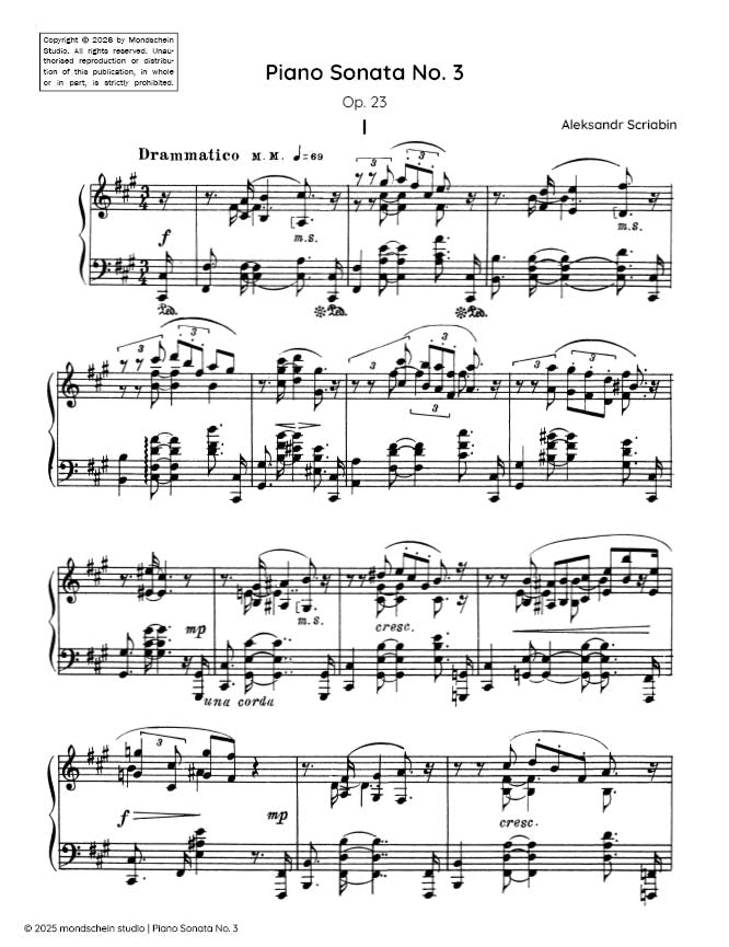 斯克里亚宾 - 第三钢琴奏鸣曲，作品23（PDF乐谱/数字下载）