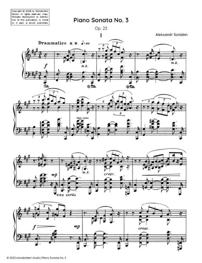斯克里亚宾 - 第三钢琴奏鸣曲，作品23（PDF乐谱/数字下载）