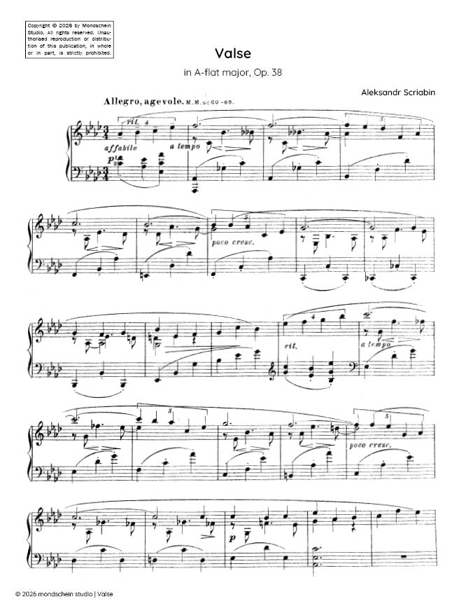 Scriabin - Valse in A-flat major, Op. 38 (PDF Sheet Music / Digital Download)