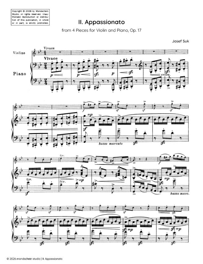 Suk - Appassionato, Op. 17 No. 2 (PDF Sheet Music / Digital Download)