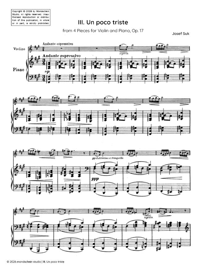Suk - Un poco triste, Op. 17 No. 3 (PDF Sheet Music / Digital Download)