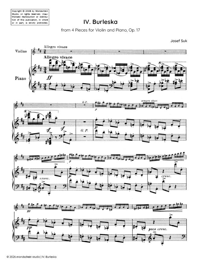 Suk - Burleska, Op. 17 No. 4 (PDF Sheet Music / Digital Download)